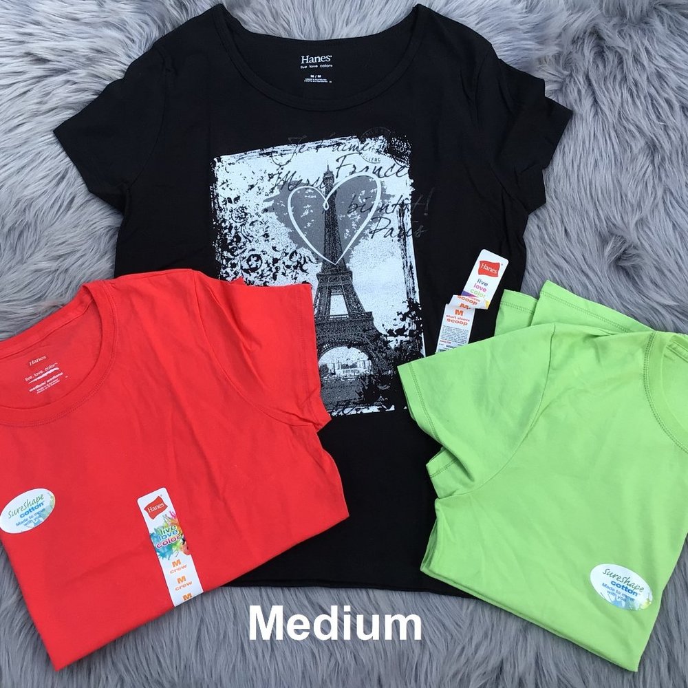 New. Hanes Medium Short-Sleeve Tees. 100% Cotton.